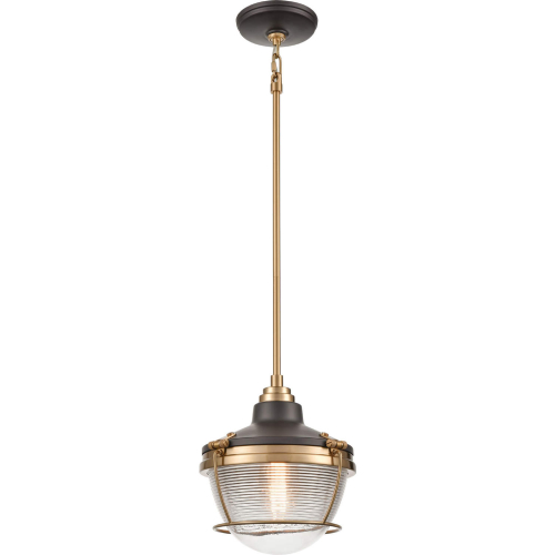 Seaway Passage 1 Light Ceiling Pendant Light in Bronze, Brass & Ribbed Glass