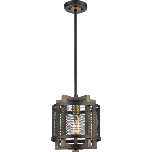 Woodbridge 10"W 1 Light Ceiling Pendant Light in Black & Weathered Oak