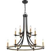 Woodbridge 32"W 12 Light Chandelier in Black & Weathered Oak