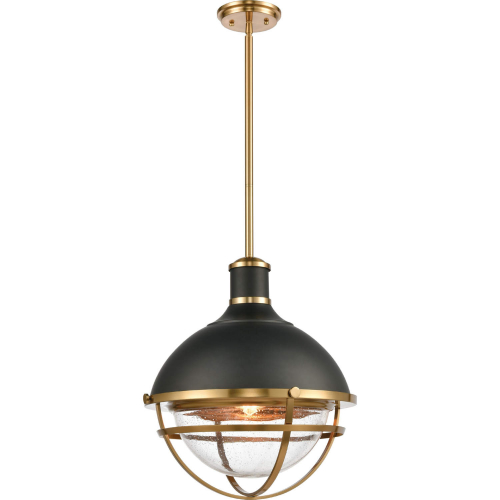 Jenna 16"W 1 Light Pendant in Black, Brass & Seeded Glass