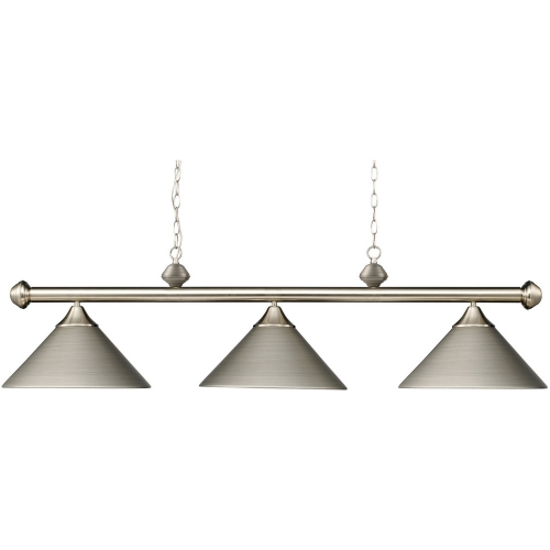 Casual Traditions 3 Light Billiard / Island Light in Satin Nickel w/ Metal Shades (LED)