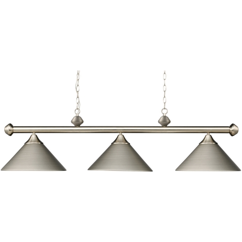 Casual Traditions 3 Light Billiard / Island Light in Satin Nickel w/ Metal Shades