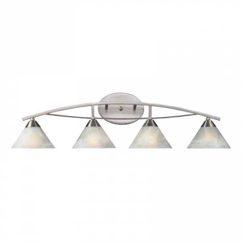 Elysburg 4 Light Bath Vanity Fixture in Satin Nickel w/ White Marbleized Glass