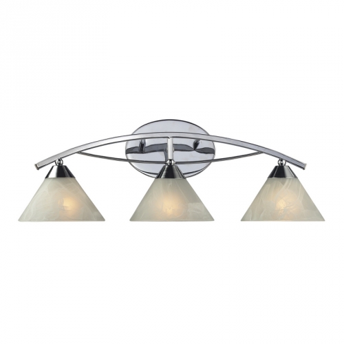 Elysburg 3 Light Bath Vanity Fixture in Polished Chrome w/ Marblized White Glass