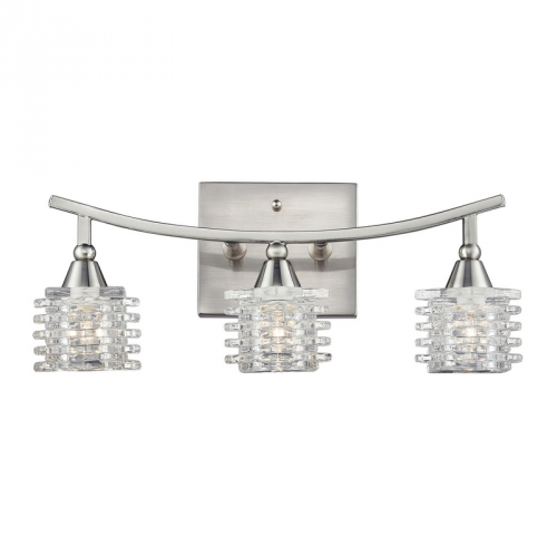 Matrix 3 Light Bath Vanity Fixture in Satin Nickel w/ Clear Stacked Glass