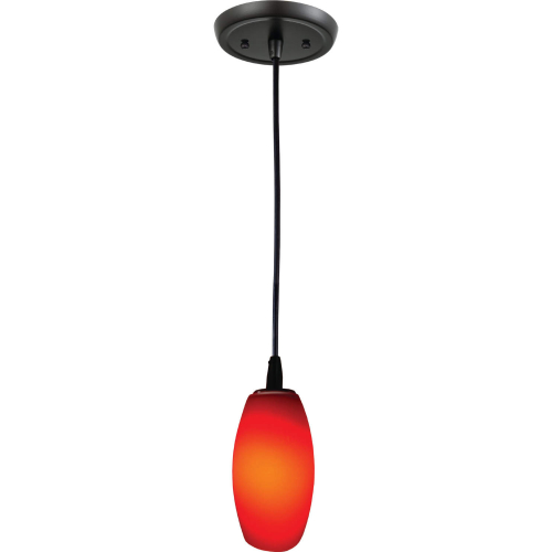 1 Light Ceiling Pendant in Gloss Black Metal & Vermillion Red Orange Glass