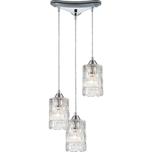 Ezra 12"W 3 Light Multi Pendant in Polished Chrome & Clear Crystal Cut Glass