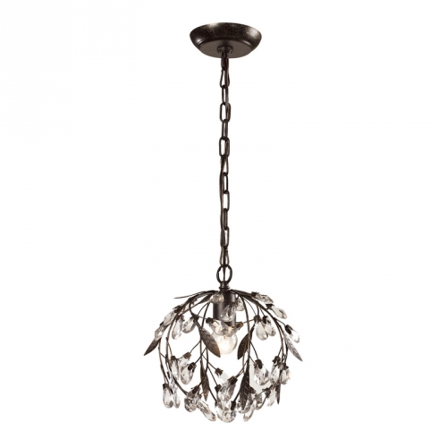 Circeo 1 Light Mini Pendant Light in Deep Rust w/ Crystal Droplets