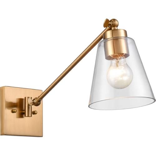 East Point 14.5"H 1 Light Swingarm Wall Sconce in Satin Brass & Glass