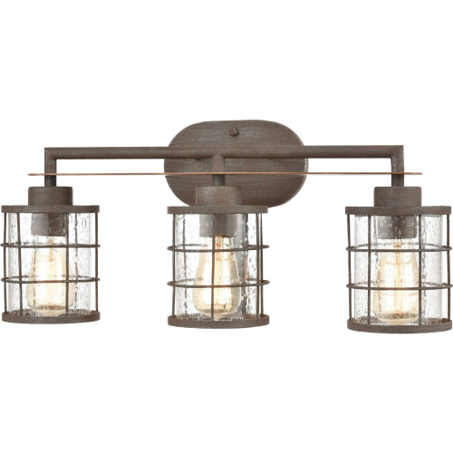 Gilbert 24"W 3 Light Vanity Light in Rusted Coffee, Wood Finish & Seeded Glass