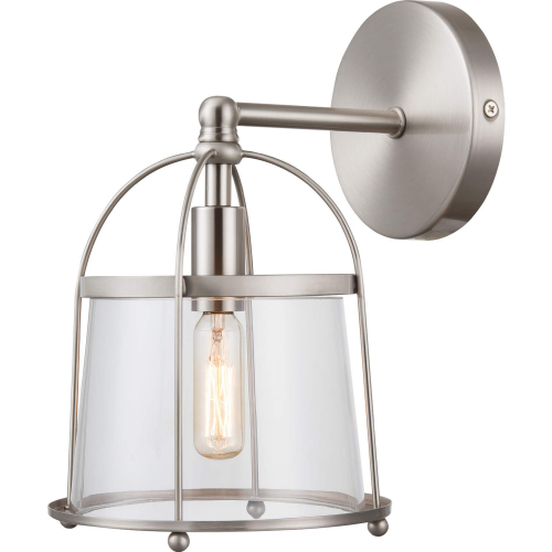 Merrick 10"H 1 Light Wall Sconce in Satin Nickel & Clear Glass