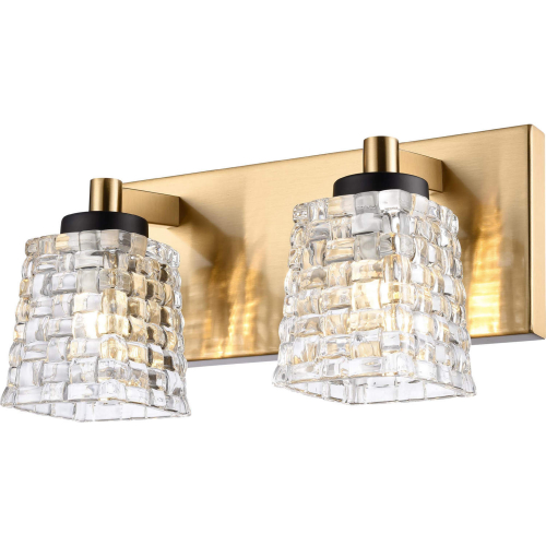 Candace 12"W 2 Light Vanity Light in Satin Brass, Black & Textured Glass