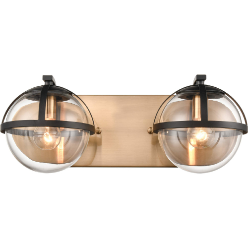 Davenay 16"W 2 Light Vanity Light in Satin Brass, Black & Clear Glass