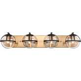 Davenay 31"W 4 Light Vanity Light in Satin Brass, Black & Clear Glass