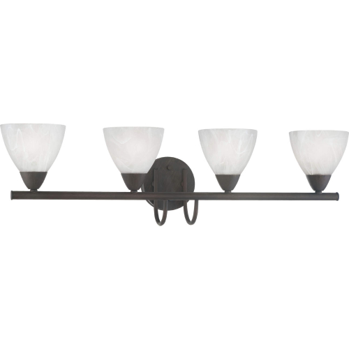 Tia 30.75"W 4 Light Vanity Light in Painted Bronze & White Frosted Glass