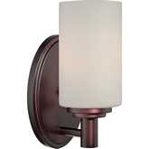 Pittman 9"H 1 Light Wall Sconce in Sienna Bronze & White Frosted Glass