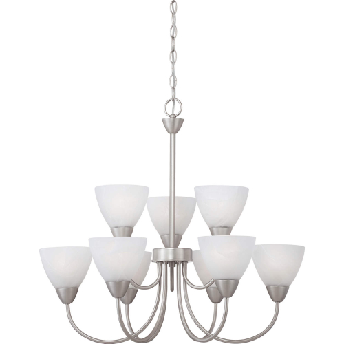 Tia 25.98"W 9 Light Chandelier in Matte Nickel & White Frosted Glass