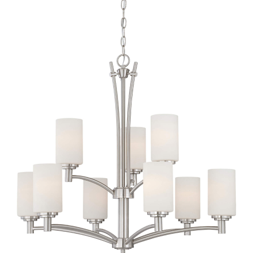 Pittman 31"W 9 Light Chandelier in Brushed Nickel & White Frosted Glass