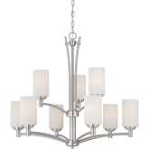 Pittman 31"W 9 Light Chandelier in Brushed Nickel & White Frosted Glass