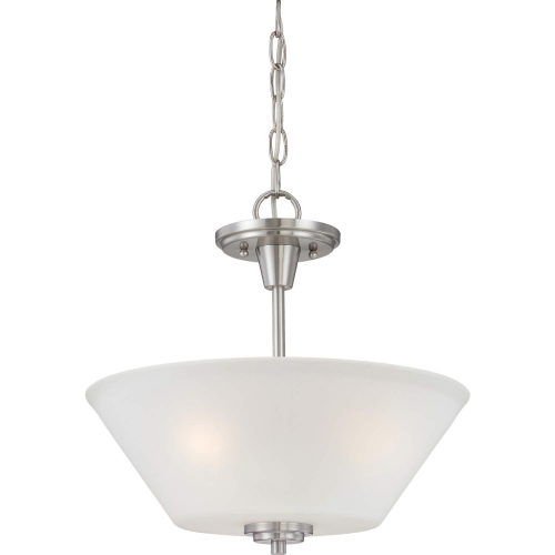 Pittman 15"W 2 Light Pendant in Brushed Nickel & White Glass