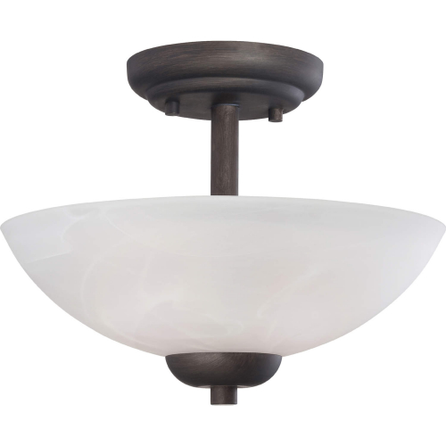 Tia 11.75"W 2 Light Semi Flush Mount in Painted Bronze & White Glass