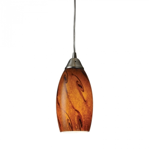 Galaxy 1 Light Pendant Light in Satin Nickel w/ Brown Glass