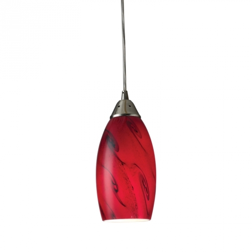 Galaxy 1 Light Pendant Light in Satin Nickel w/ Red Glass (LED)