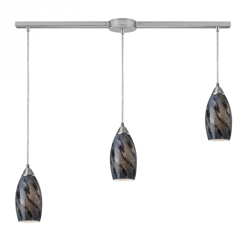 Galaxy 3 Light Pendant Light in Satin Nickel w/ Smoke Glass