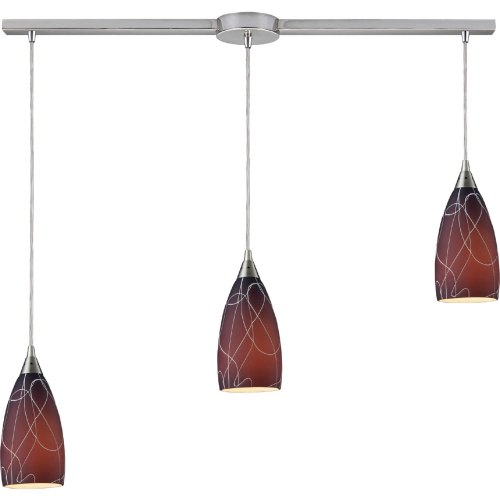 Abstraction Linear 3 Light Ceiling Pendant Light in Brown Glass & Satin Nickel