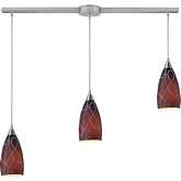 Abstraction Linear 3 Light Ceiling Pendant Light in Brown Glass & Satin Nickel