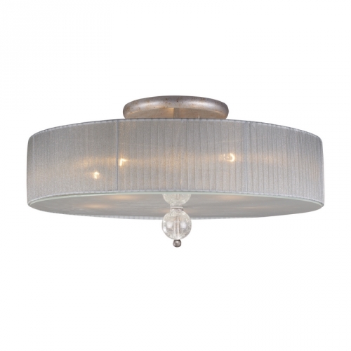 Alexis 5 Light Semi Flush Mount Light in Antique Silver w/ Translucent Silver Shades