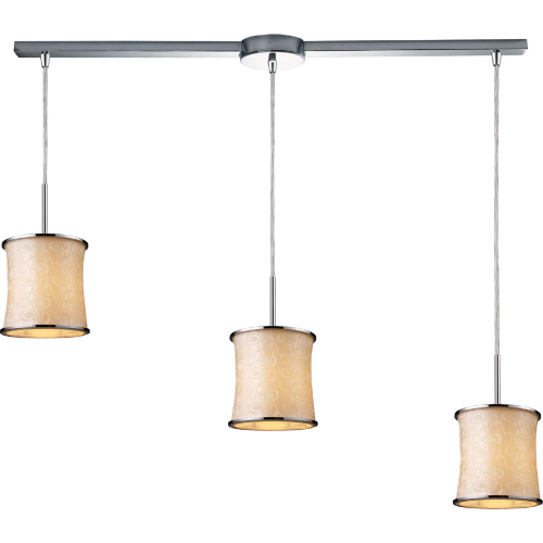 Fabrique 3 Light Linear Drum Pendants in Polished Chrome and Retro Beige Shades