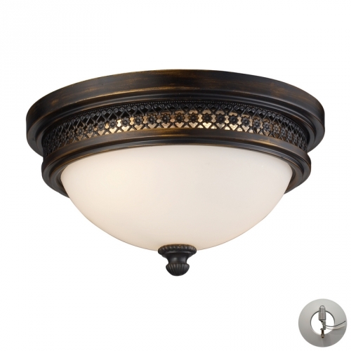 Flush Mount Lightmounts 2 Light Flush Mount Lightmount in Deep Rust & Opal White Glass