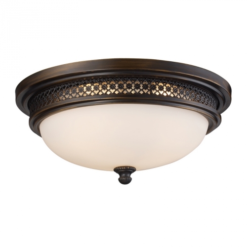 3 Light Flush Mount Ceiling Light in Deep Rust w/ White Satin Glass