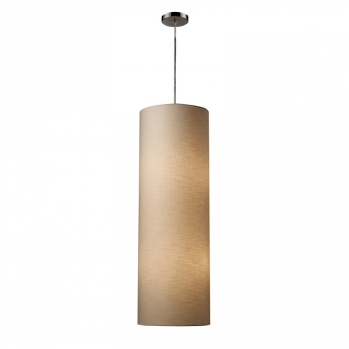 Fabric Cylinder 4 Light Pendant Light in Satin Nickel w/ Textured Beige Shade