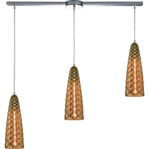 Glitzy 3 Light Ceiling Pendant Light in Chrome & Gold Bronze Textured glass