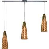 Glitzy 3 Light Ceiling Pendant Light in Chrome & Gold Bronze Textured glass