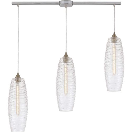 Liz 36"W 3 Light Multi Pendant in Satin Nickel & Ribbed Glass