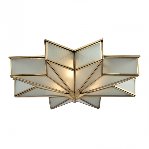 Decostar 3 Light Flush Mount Light in Brushed Brass & Frosted Glass