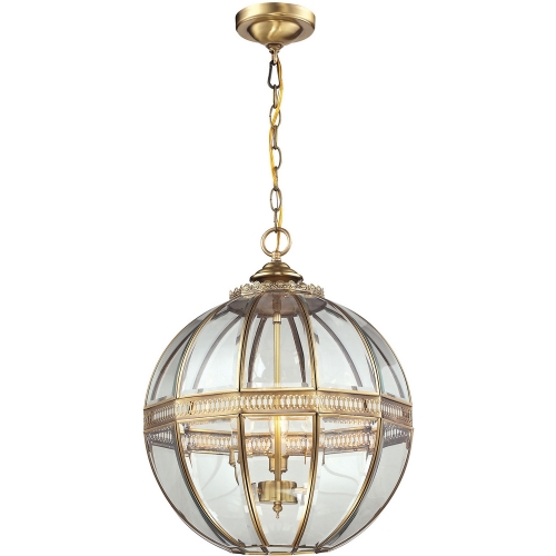 Randolph 3 Light Pendant Light in Brushed Brass with Curved Bound Glass