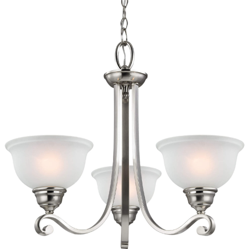 Hamilton 3 Light Chandelier in Brushed Nickel w/ White Glass