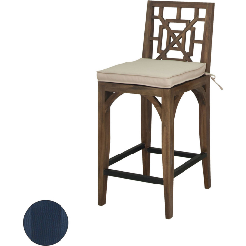 Teak Collection Outdoor Bar Stool Cushion in Navy Blue Fabric