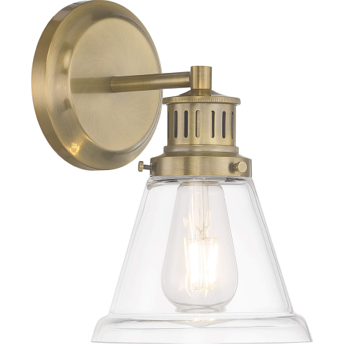 Alden Bath 1 Vanity Light in Antique Brass & Clear Glass