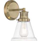 Alden Bath 1 Vanity Light in Antique Brass & Clear Glass