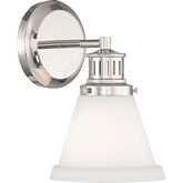 Alden Bath 1 Vanity Light in Polished Nickel & Matte Opal Glass