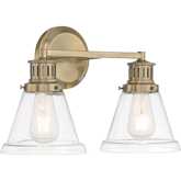 Alden Bath 2 Vanity Light in Antique Brass & Clear Glass