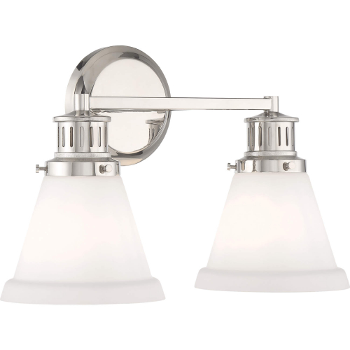 Alden Bath 2 Vanity Light in Polished Nickel & Matte Opal Glass