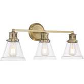 Alden Bath 3 Vanity Light in Antique Brass & Clear Glass