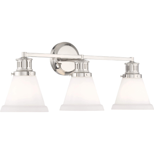 Alden Bath 3 Vanity Light in Polished Nickel & Matte Opal Glass