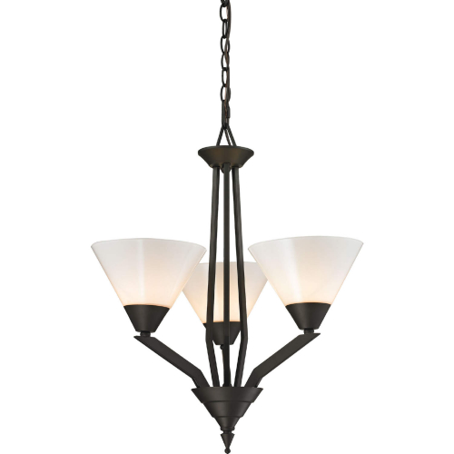 Tribecca 3 Light Chandelier in Oil Rubbed Bronze & White Glass